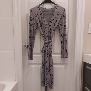 Gray Leopard Print Wrap Dress